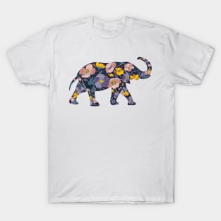 Floral Elephant Silhouette - Blue T-Shirt